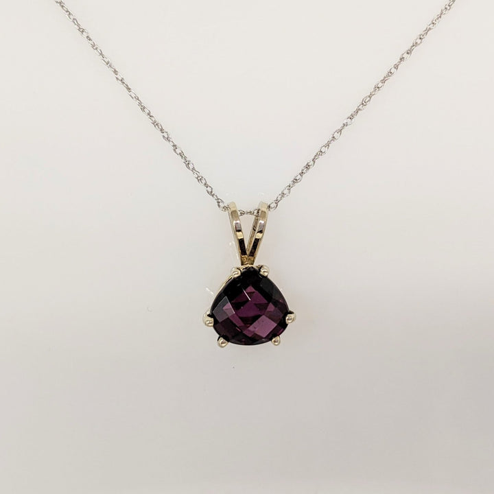 14K WHITE RHODLITE GARNET CUSHION 8MM ESTATE PENDANT & CHAIN 1.9 GRAMS