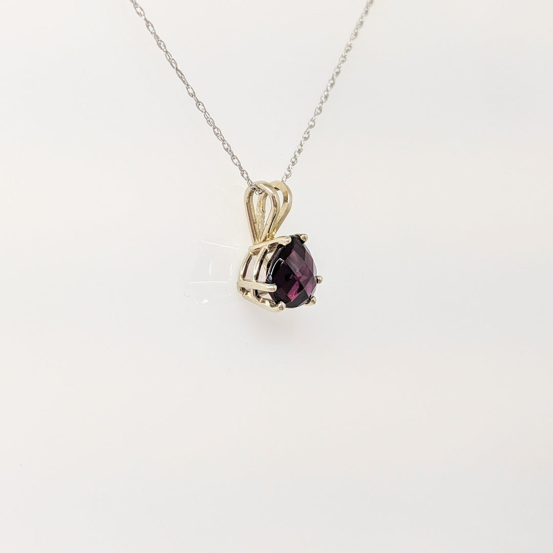 14K WHITE RHODLITE GARNET CUSHION 8MM ESTATE PENDANT & CHAIN 1.9 GRAMS