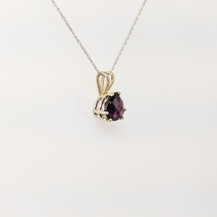 14K WHITE RHODLITE GARNET CUSHION 8MM ESTATE PENDANT & CHAIN 1.9 GRAMS
