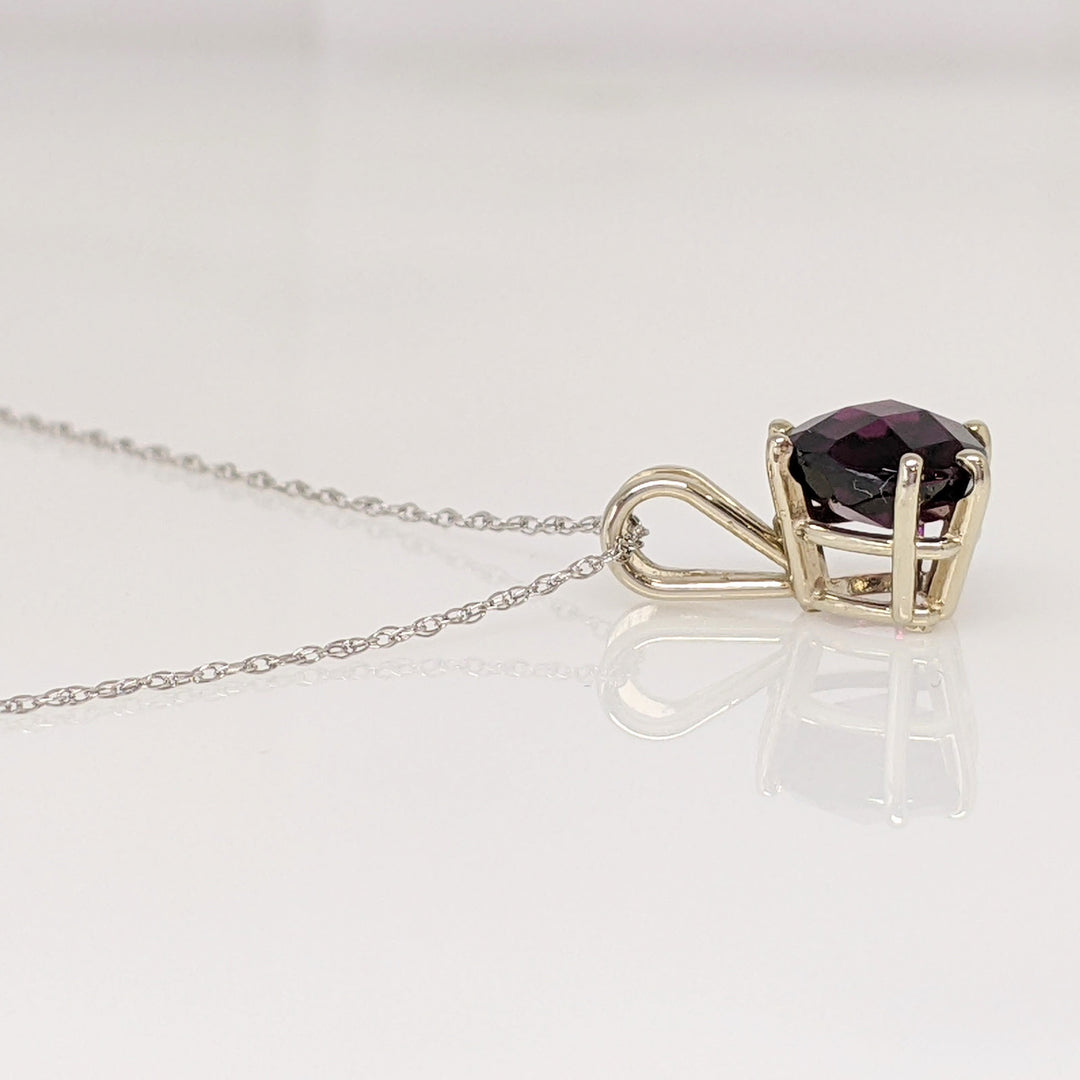 14K WHITE RHODLITE GARNET CUSHION 8MM ESTATE PENDANT & CHAIN 1.9 GRAMS
