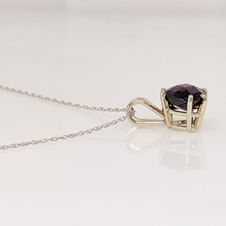 14K WHITE RHODLITE GARNET CUSHION 8MM ESTATE PENDANT & CHAIN 1.9 GRAMS