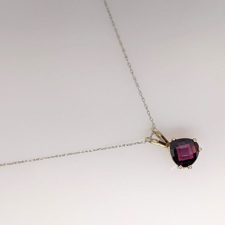 14K WHITE RHODLITE GARNET CUSHION 8MM ESTATE PENDANT & CHAIN 1.9 GRAMS