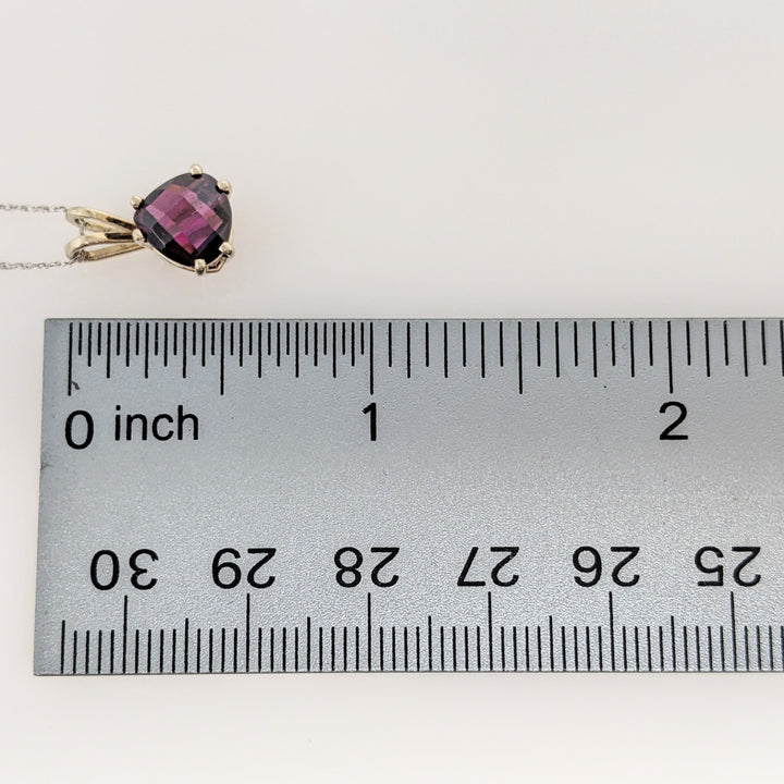 14K WHITE RHODLITE GARNET CUSHION 8MM ESTATE PENDANT & CHAIN 1.9 GRAMS