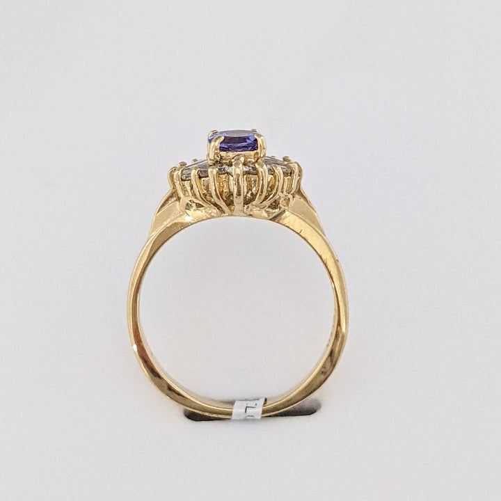 14K TANZANITE ROUND 4.5MM WITH ROUND/ BAGUETTE DIAMOND MELEE ESTATE RING 3.0 GRAMS