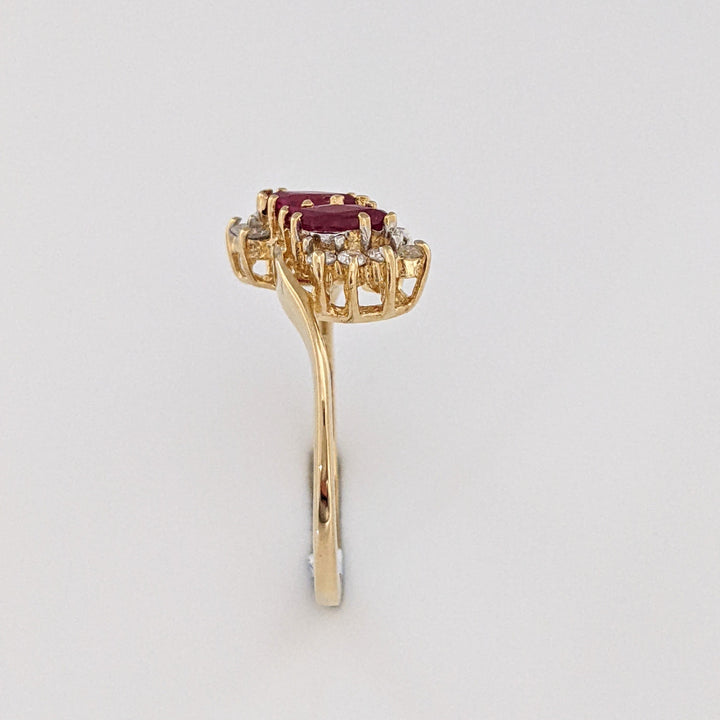 14K RUBY MARQUISE (2) 3X6 WITH (10) MELEE BYPASS ESTATE RING 2.2 GRAMS