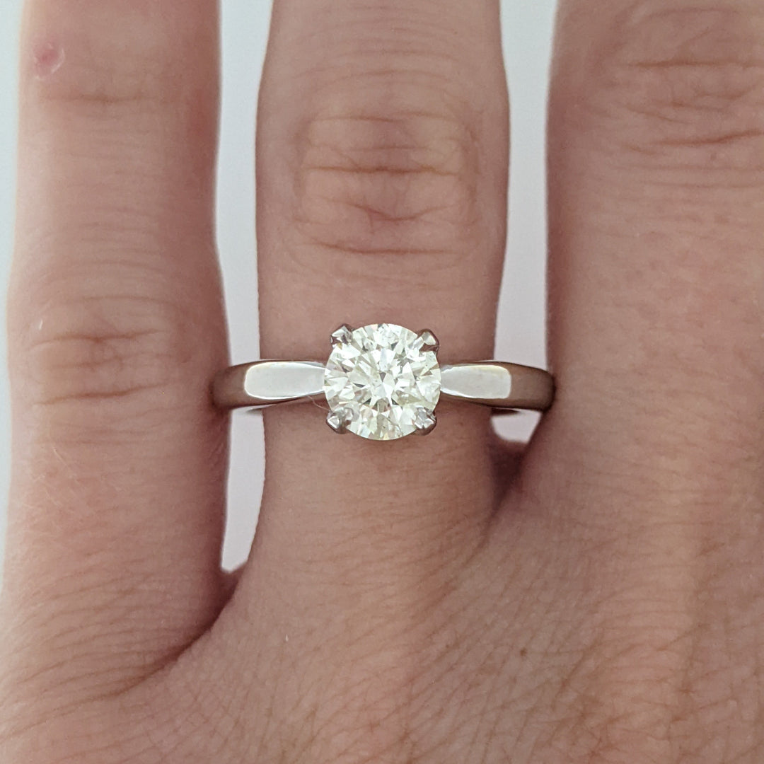 14K WHITE 1.01 CARAT TOTAL I1 L DIAMOND ROUND ESTATE SOLITAIRE RING 4.4 GRAMS
