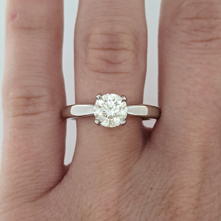 14K WHITE 1.01 CARAT TOTAL I1 L DIAMOND ROUND ESTATE SOLITAIRE RING 4.4 GRAMS