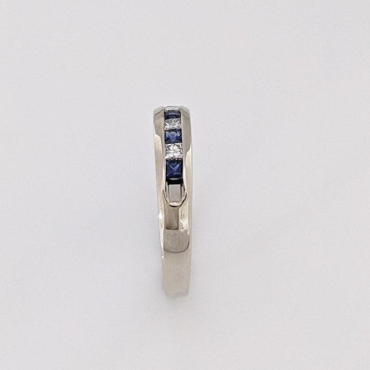 14K WHITE SAPPHIRE PRINCESS CUT (6) DIAMOND PRINCESS CUT (5) 2MM ESTATE CHANNEL BAND 3.0 GRAMS