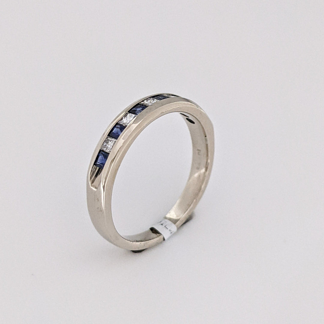14K WHITE SAPPHIRE PRINCESS CUT (6) DIAMOND PRINCESS CUT (5) 2MM ESTATE CHANNEL BAND 3.0 GRAMS
