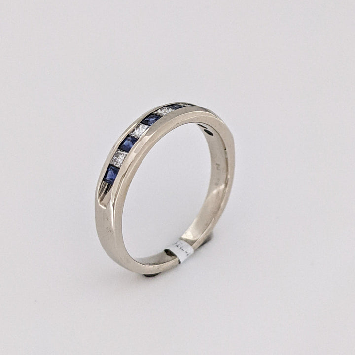 14K WHITE SAPPHIRE PRINCESS CUT (6) DIAMOND PRINCESS CUT (5) 2MM ESTATE CHANNEL BAND 3.0 GRAMS