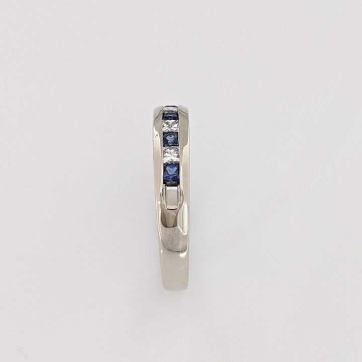 14K WHITE SAPPHIRE PRINCESS CUT (6) DIAMOND PRINCESS CUT (5) 2MM ESTATE CHANNEL BAND 3.0 GRAMS