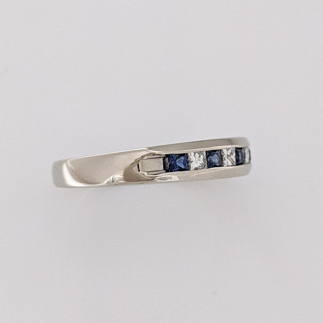14K WHITE SAPPHIRE PRINCESS CUT (6) DIAMOND PRINCESS CUT (5) 2MM ESTATE CHANNEL BAND 3.0 GRAMS