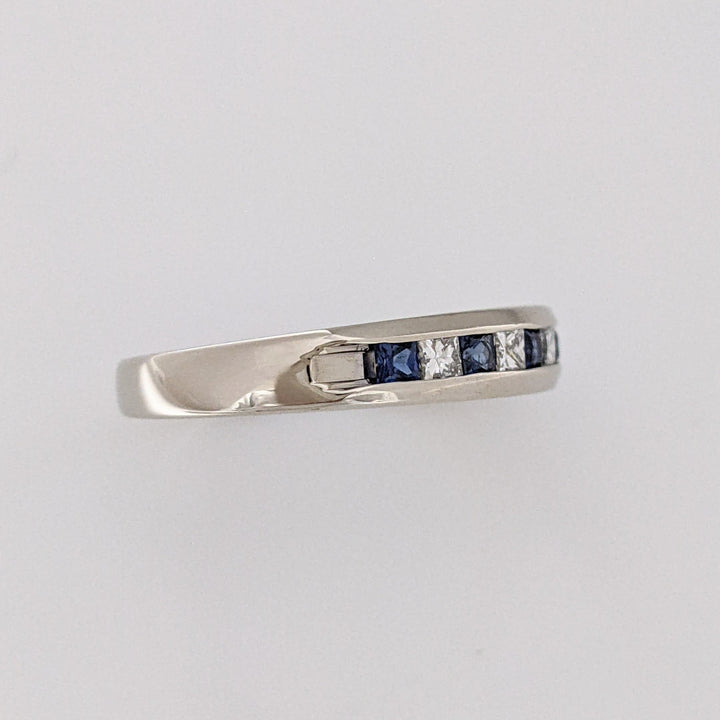 14K WHITE SAPPHIRE PRINCESS CUT (6) DIAMOND PRINCESS CUT (5) 2MM ESTATE CHANNEL BAND 3.0 GRAMS