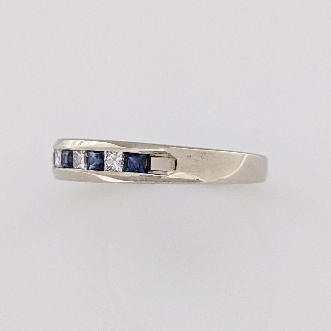 14K WHITE SAPPHIRE PRINCESS CUT (6) DIAMOND PRINCESS CUT (5) 2MM ESTATE CHANNEL BAND 3.0 GRAMS