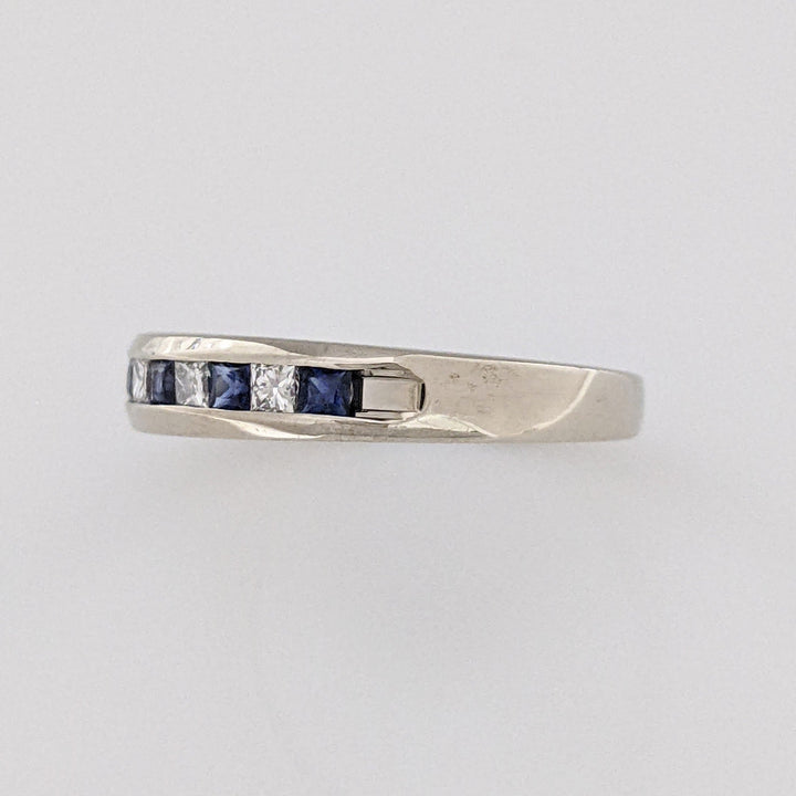14K WHITE SAPPHIRE PRINCESS CUT (6) DIAMOND PRINCESS CUT (5) 2MM ESTATE CHANNEL BAND 3.0 GRAMS