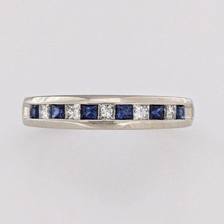 14K WHITE SAPPHIRE PRINCESS CUT (6) DIAMOND PRINCESS CUT (5) 2MM ESTATE CHANNEL BAND 3.0 GRAMS