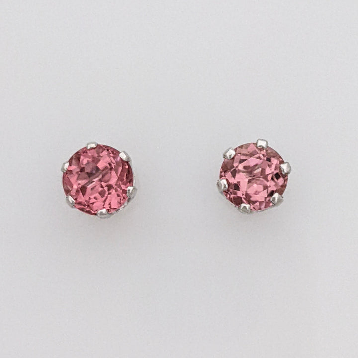 14K WHITE PINK TOURMALINE ROUND 6MM ESTATE STUD EARRINGS 1.5 GRAMS