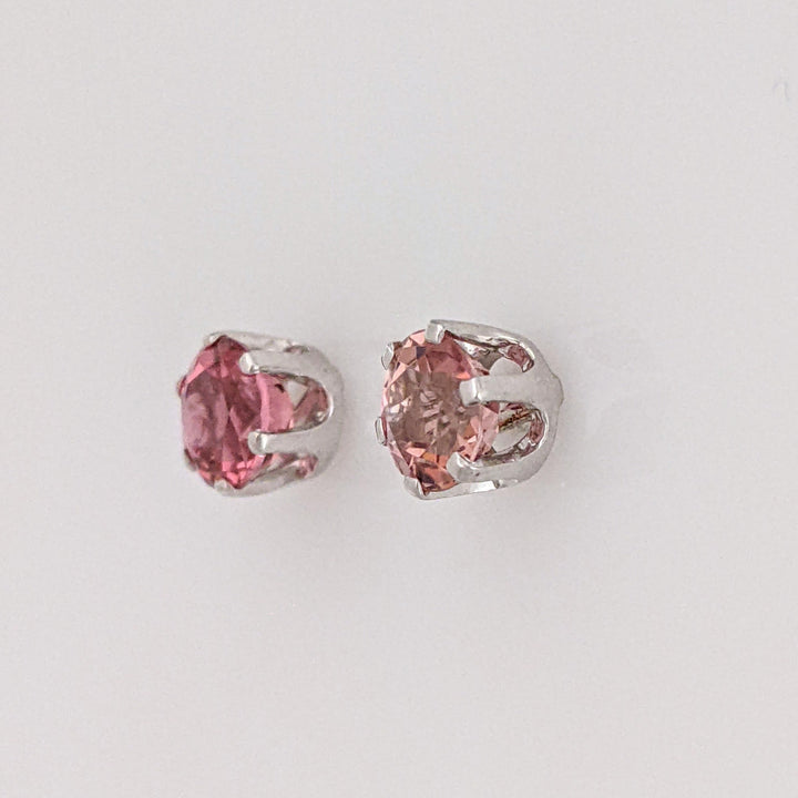 14K WHITE PINK TOURMALINE ROUND 6MM ESTATE STUD EARRINGS 1.5 GRAMS