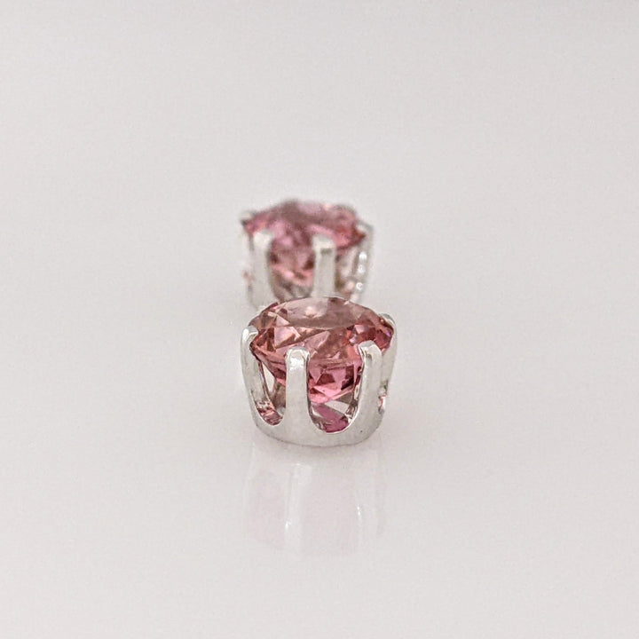 14K WHITE PINK TOURMALINE ROUND 6MM ESTATE STUD EARRINGS 1.5 GRAMS