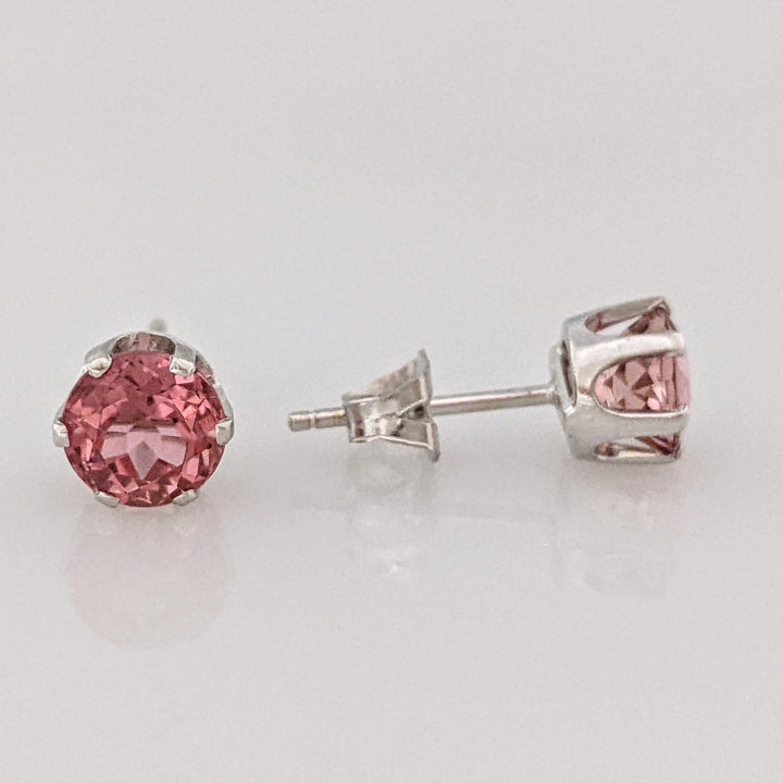 14K WHITE PINK TOURMALINE ROUND 6MM ESTATE STUD EARRINGS 1.5 GRAMS