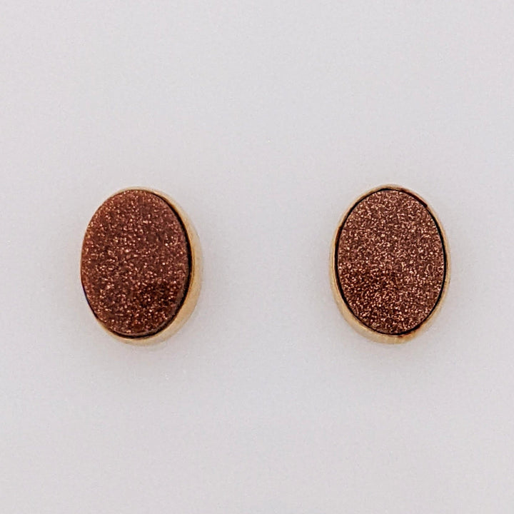 14K GOLD STONE OVAL 6X8 ESTATE BEZEL STUD EARRINGS 1.3 GRAMS