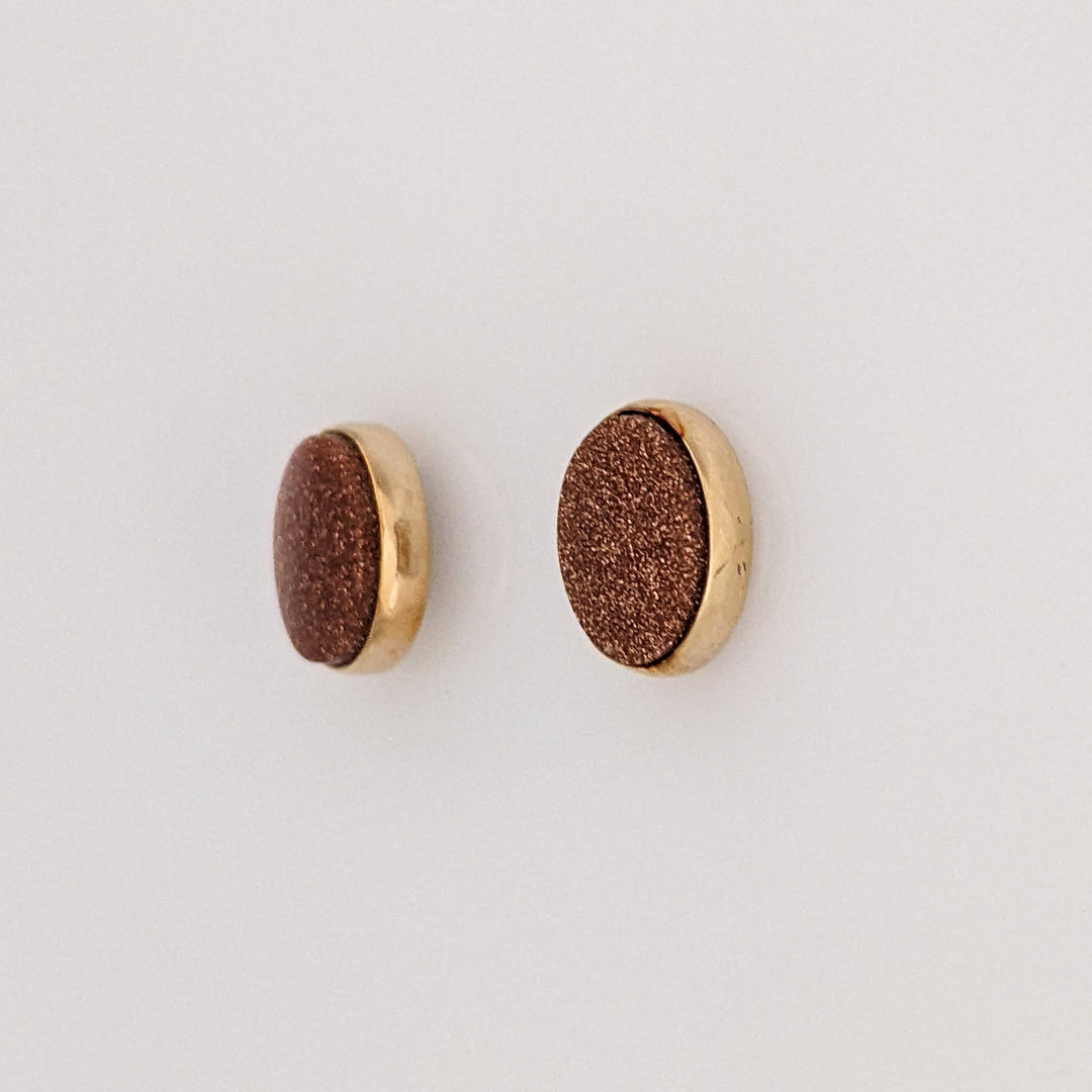 14K GOLD STONE OVAL 6X8 ESTATE BEZEL STUD EARRINGS 1.3 GRAMS