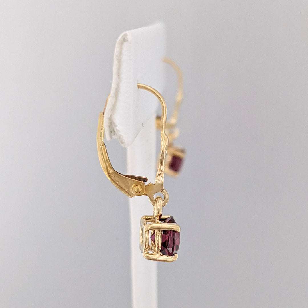 14K RHODOLITE GARNET ROUND 6MM LEVERBACK ESTATE EARRINGS 2.0 GRAMS