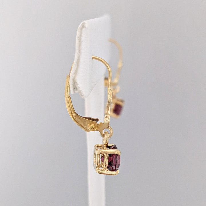 14K RHODOLITE GARNET ROUND 6MM LEVERBACK ESTATE EARRINGS 2.0 GRAMS