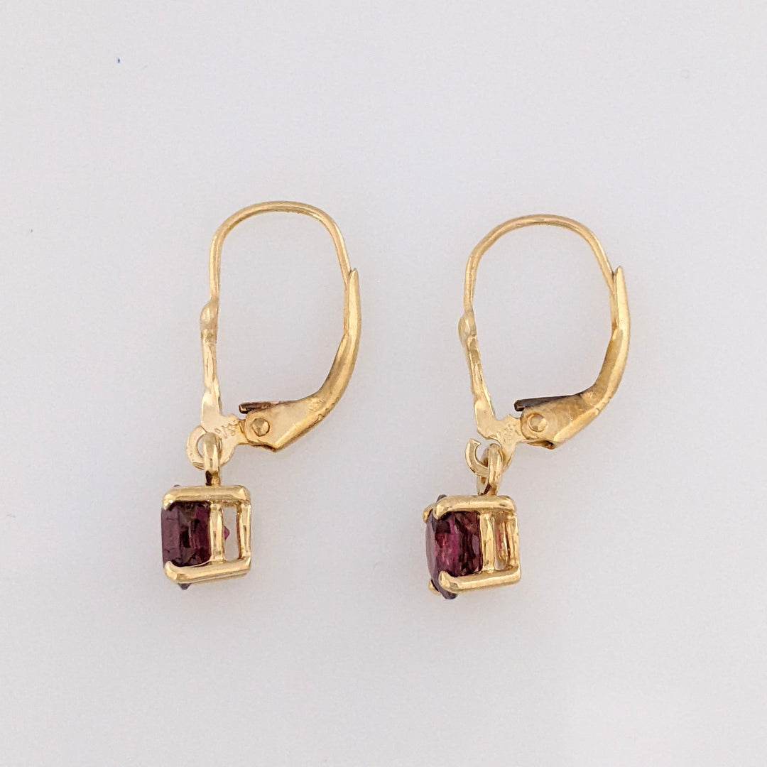 14K RHODOLITE GARNET ROUND 6MM LEVERBACK ESTATE EARRINGS 2.0 GRAMS