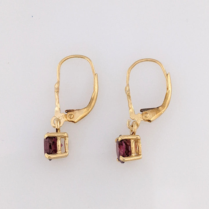 14K RHODOLITE GARNET ROUND 6MM LEVERBACK ESTATE EARRINGS 2.0 GRAMS