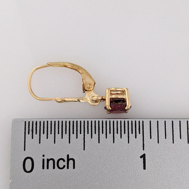 14K RHODOLITE GARNET ROUND 6MM LEVERBACK ESTATE EARRINGS 2.0 GRAMS