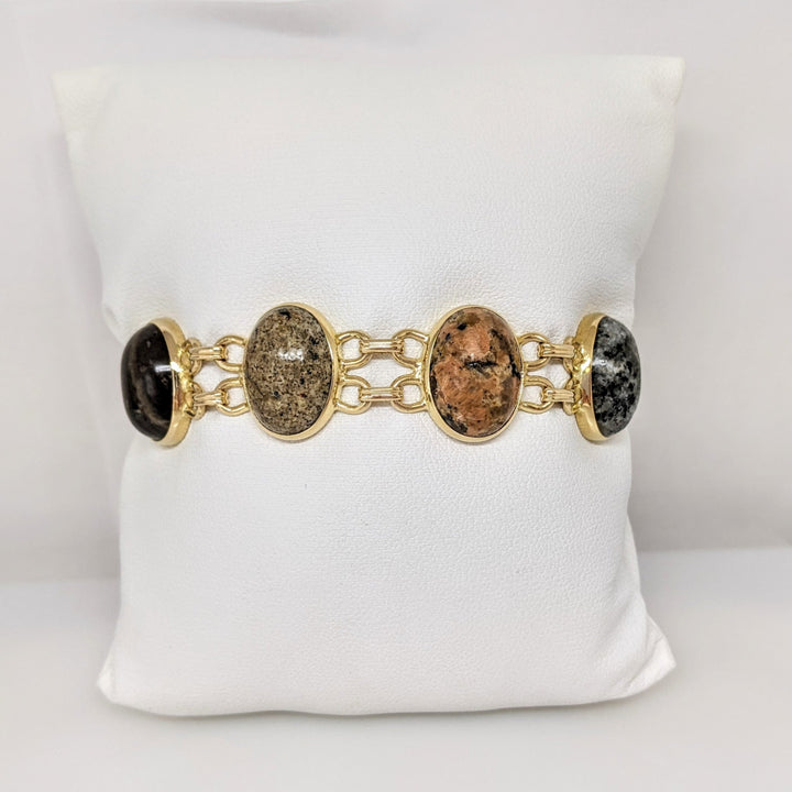 14K CABACHON STONE OVAL 11X15 (8) ESTATE LINK BRACELET 27.3 GRAMS