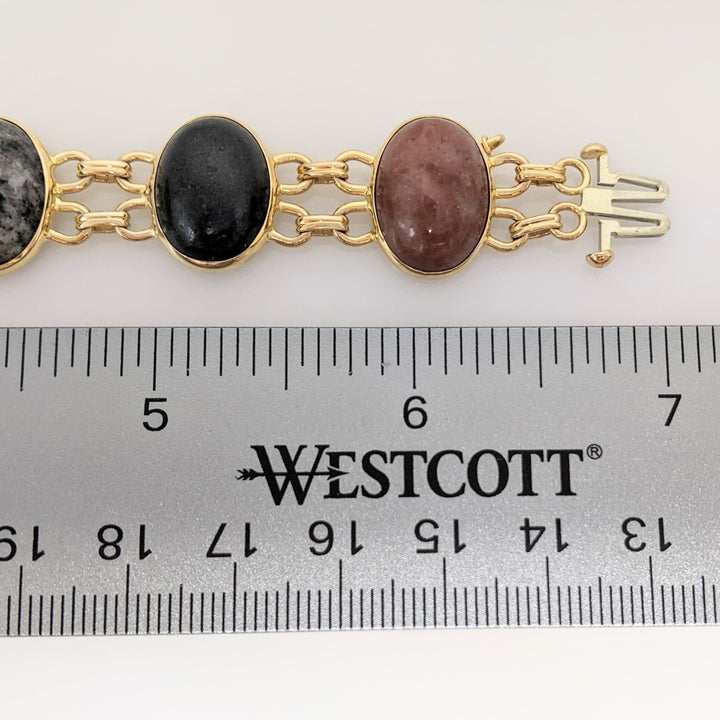 14K CABACHON STONE OVAL 11X15 (8) ESTATE LINK BRACELET 27.3 GRAMS