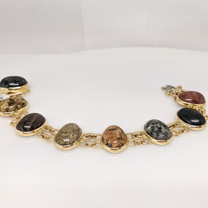 14K CABACHON STONE OVAL 11X15 (8) ESTATE LINK BRACELET 27.3 GRAMS
