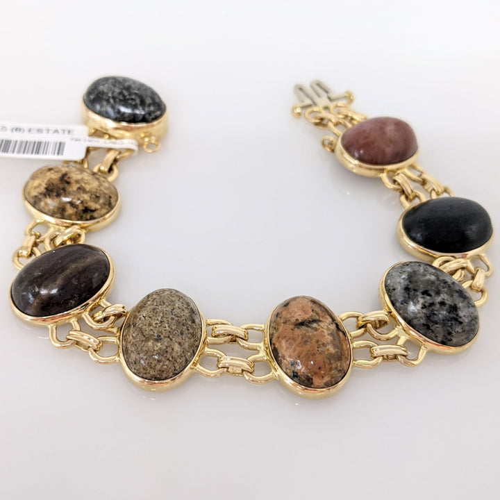 14K CABACHON STONE OVAL 11X15 (8) ESTATE LINK BRACELET 27.3 GRAMS