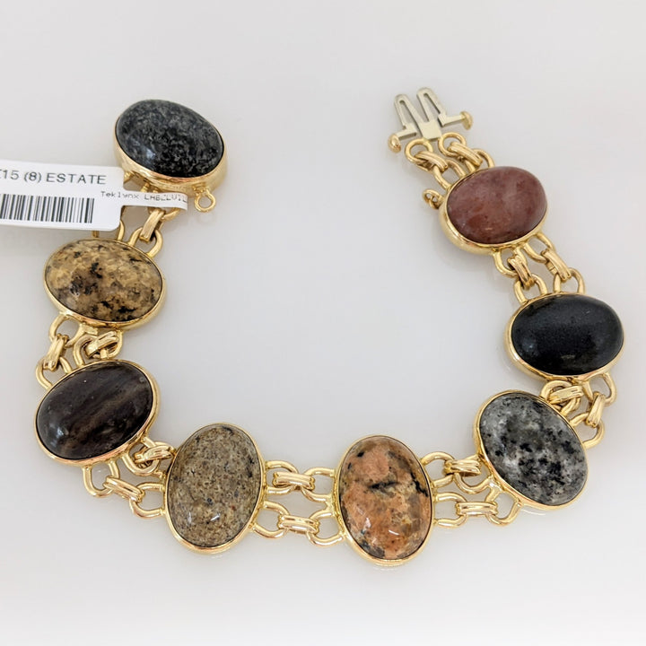 14K CABACHON STONE OVAL 11X15 (8) ESTATE LINK BRACELET 27.3 GRAMS