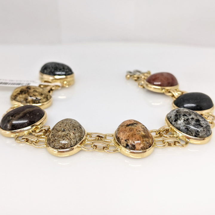 14K CABACHON STONE OVAL 11X15 (8) ESTATE LINK BRACELET 27.3 GRAMS