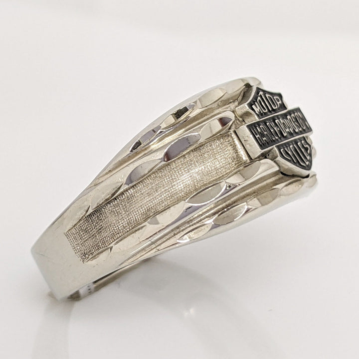 10K WHITE HARLEY DAVIDSON BLACK ENAMEL ESTATE RING 5.1 GRAMS