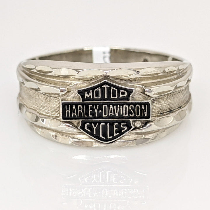 10K WHITE HARLEY DAVIDSON BLACK ENAMEL ESTATE RING 5.1 GRAMS