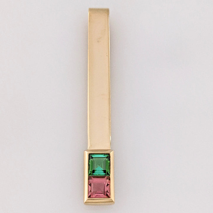 14K PINK/ GREEN TOURMALINE PRINCESS CUT 5MM ESTATE TIE TAC 5.8 GRAMS