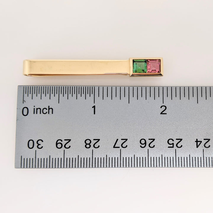 14K PINK/ GREEN TOURMALINE PRINCESS CUT 5MM ESTATE TIE TAC 5.8 GRAMS