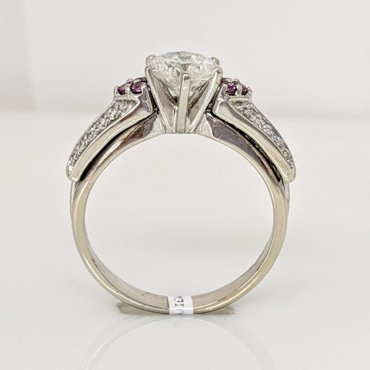 14K WHITE 1.15 CARAT TOTAL WEIGHT I3 I DIAMOND ROUND (21) WITH (6) PINK TOURMALINE ESTATE RING 4.9 GRAMS