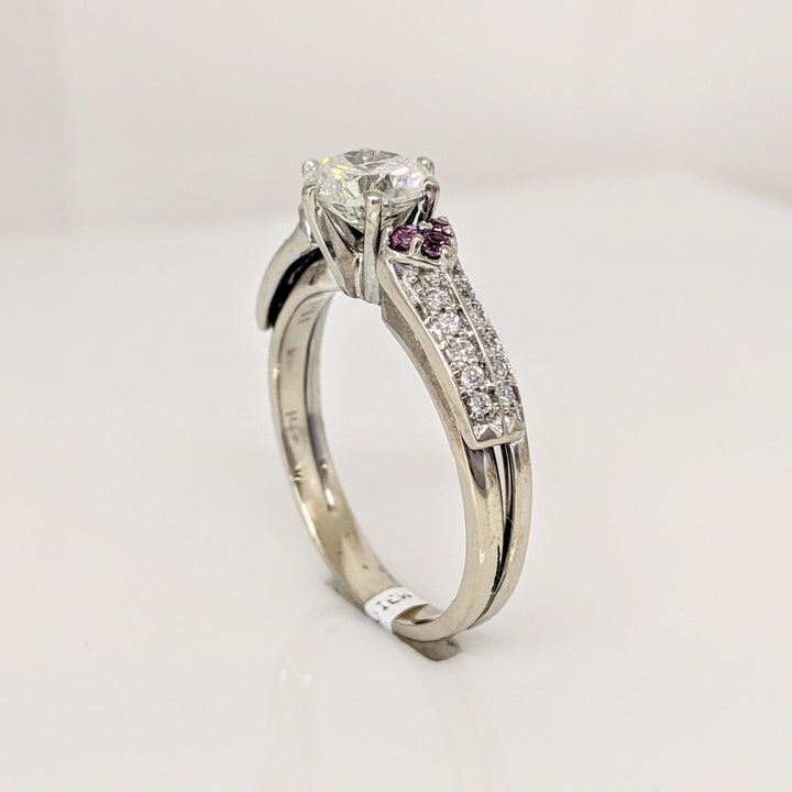 14K WHITE 1.15 CARAT TOTAL WEIGHT I3 I DIAMOND ROUND (21) WITH (6) PINK TOURMALINE ESTATE RING 4.9 GRAMS