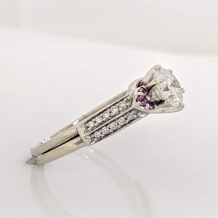 14K WHITE 1.15 CARAT TOTAL WEIGHT I3 I DIAMOND ROUND (21) WITH (6) PINK TOURMALINE ESTATE RING 4.9 GRAMS