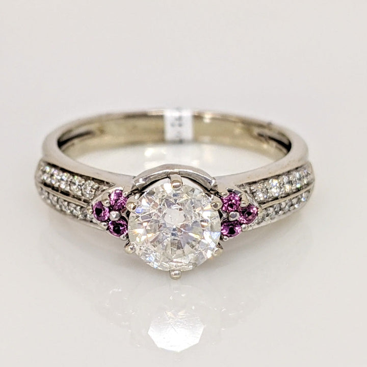 14K WHITE 1.15 CARAT TOTAL WEIGHT I3 I DIAMOND ROUND (21) WITH (6) PINK TOURMALINE ESTATE RING 4.9 GRAMS