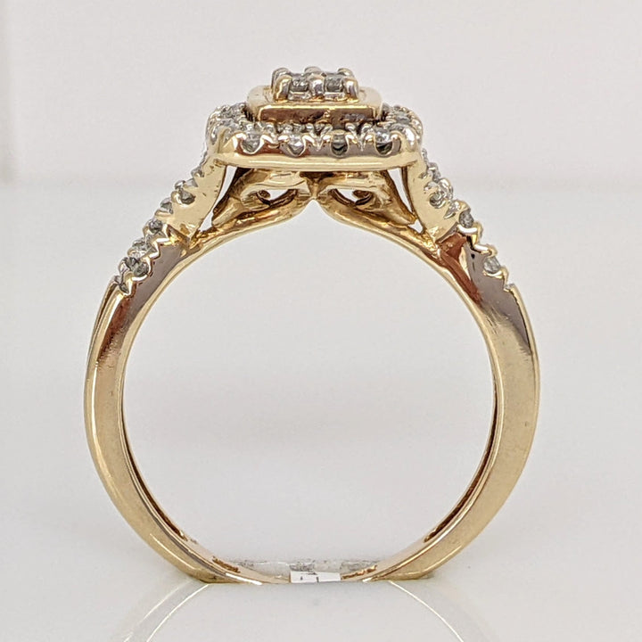10K TWO TONE .42 CARAT TOTAL WEIGHT DIAMOND ROUND (3) SQUARE HALO ESTATE RING 3.4 GRAMS