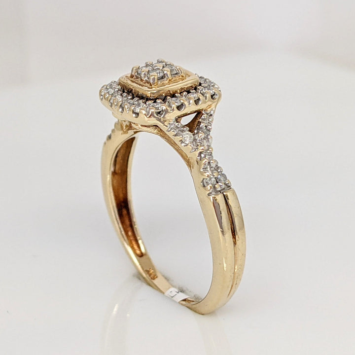 10K TWO TONE .42 CARAT TOTAL WEIGHT DIAMOND ROUND (3) SQUARE HALO ESTATE RING 3.4 GRAMS