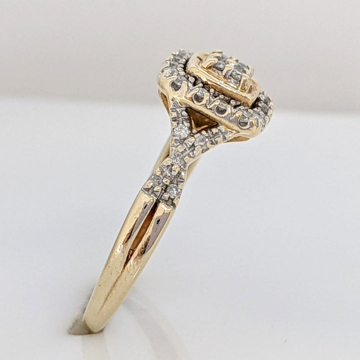 10K TWO TONE .42 CARAT TOTAL WEIGHT DIAMOND ROUND (3) SQUARE HALO ESTATE RING 3.4 GRAMS