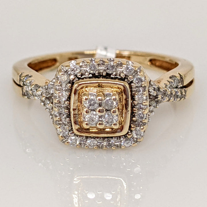 10K TWO TONE .42 CARAT TOTAL WEIGHT DIAMOND ROUND (3) SQUARE HALO ESTATE RING 3.4 GRAMS
