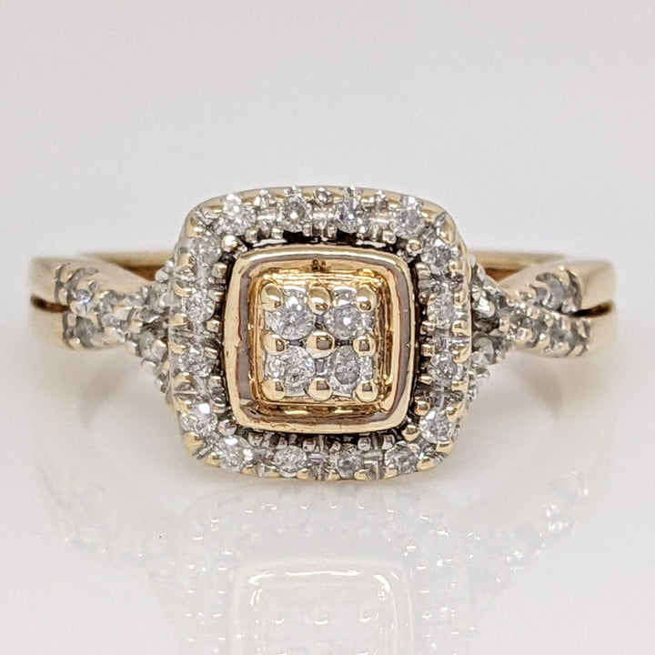 10K TWO TONE .42 CARAT TOTAL WEIGHT DIAMOND ROUND (3) SQUARE HALO ESTATE RING 3.4 GRAMS